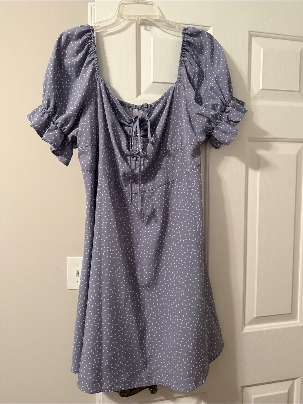 SHEIN Lavender Polka Dot Puff Sleeve Mini Dress